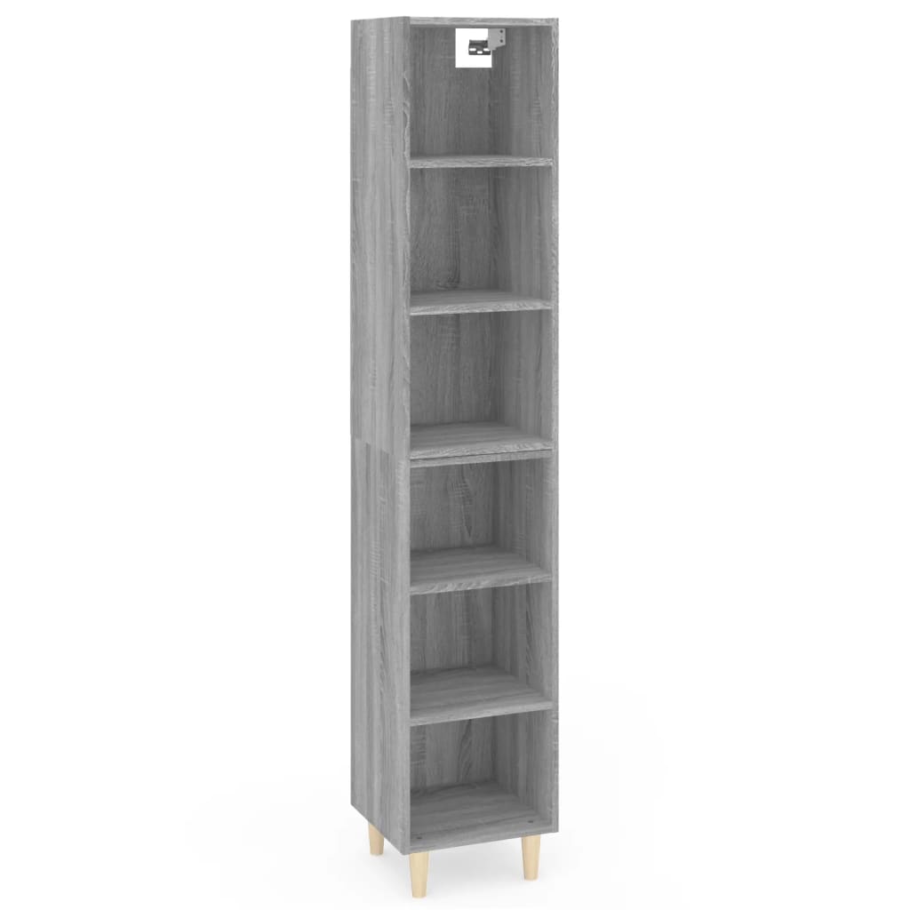 vidaXL Висок шкаф, сив сонома, 34,5x32,5x180 см, инженерно дърво
