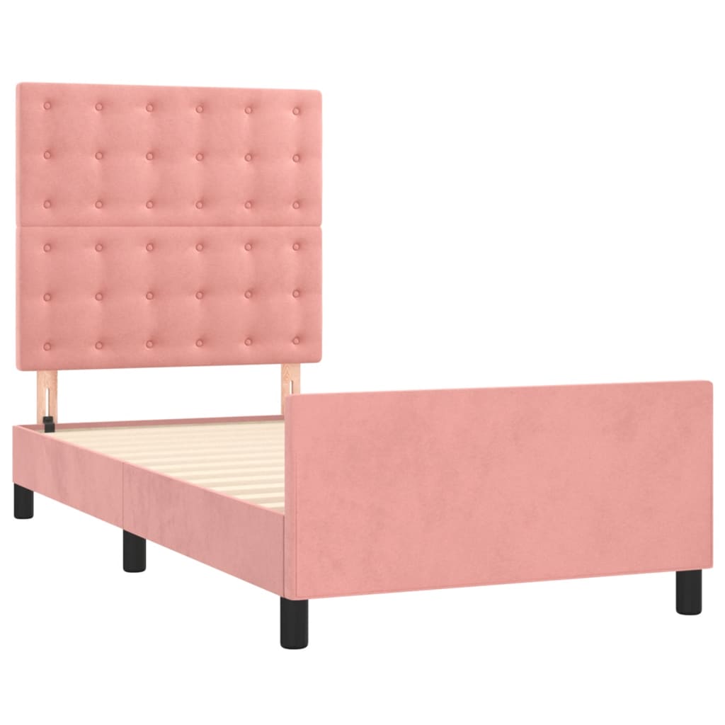 vidaXL Рамка за легло с табла, розова, 90x200 см, кадифе