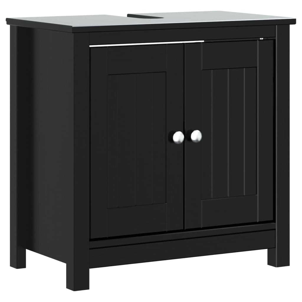 vidaXL Комплект мебели за баня от 3 части BERG черен бор масив