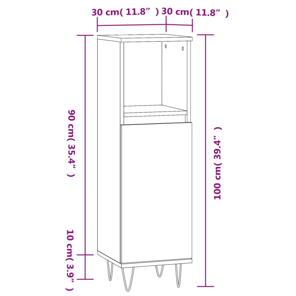 vidaXL Шкаф за баня, опушен дъб, 30x30x100 см, инженерно дърво
