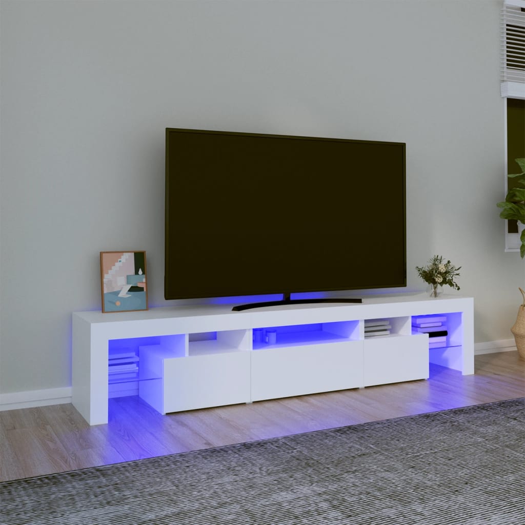 vidaXL ТВ шкаф с LED осветление, бял, 200x36,5x40 см