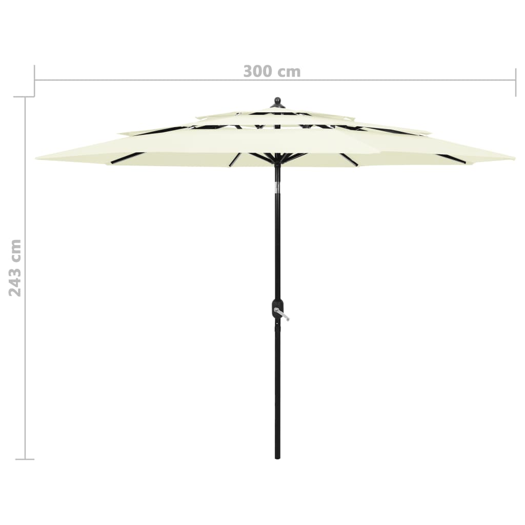 vidaXL Градински чадър на 3 нива с алуминиев прът, пясъчен, 3 м
