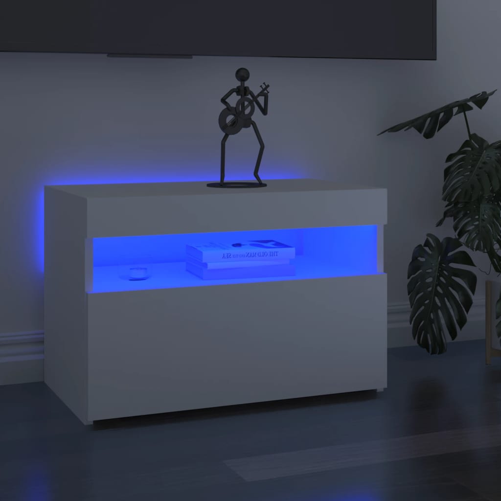 vidaXL ТВ шкаф с LED осветление, бял, 60x35x40 см