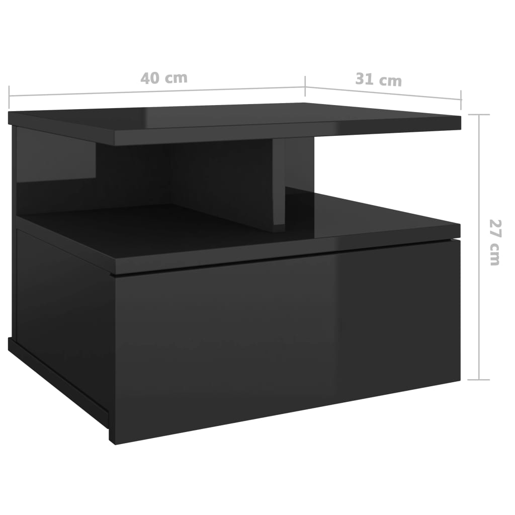 vidaXL Нощни шкафчета за стена 2 бр гланц силен черен 40x31x27 см ПДЧ