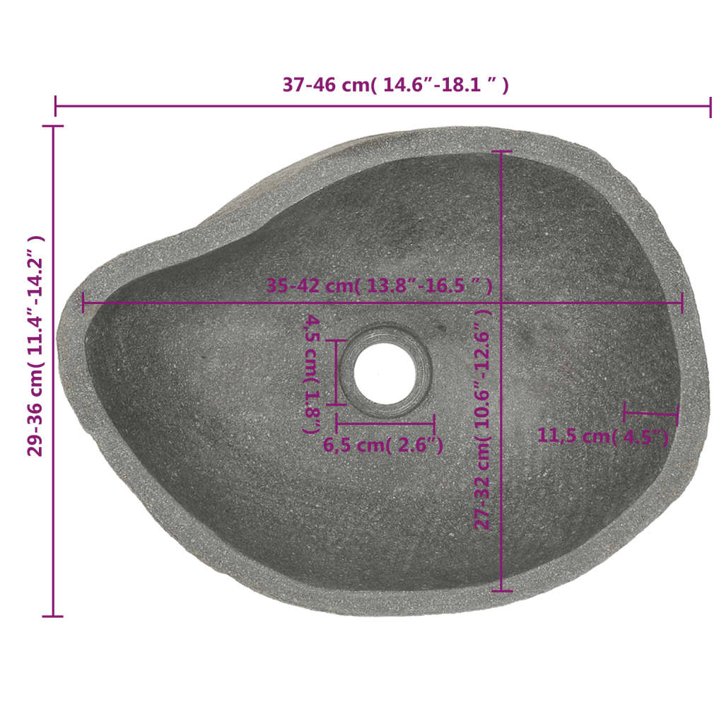 vidaXL Мивка от речен камък, овална, 37-46 см