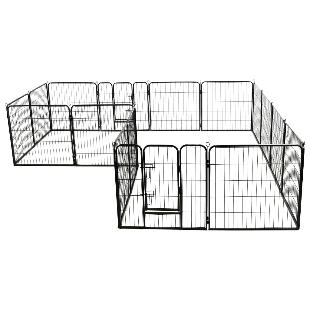 vidaXL Заграждение за куче, 16 панела, стомана, 80x80 см, черно