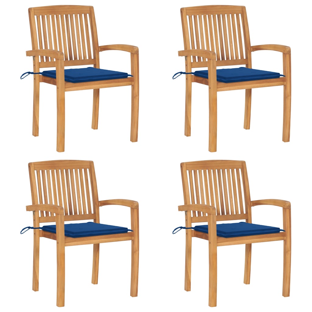 vidaXL Стифиращи градински столове с възглавници 4 бр тик масив