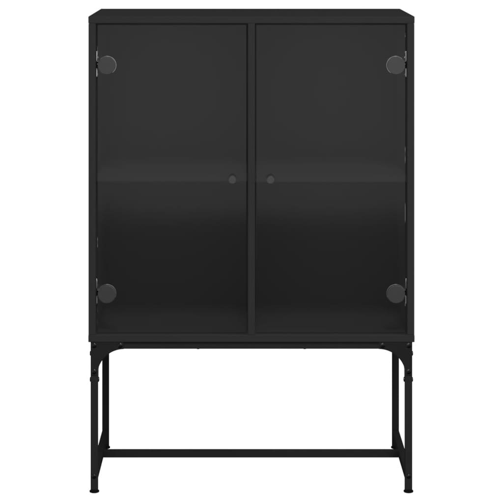 vidaXL Страничен шкаф със стъклени врати, черна, 69x37x100 cm