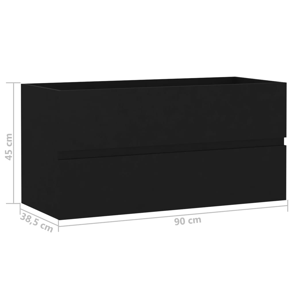 vidaXL Долен шкаф за мивка, черен, 90x38,5x45 см, ПДЧ