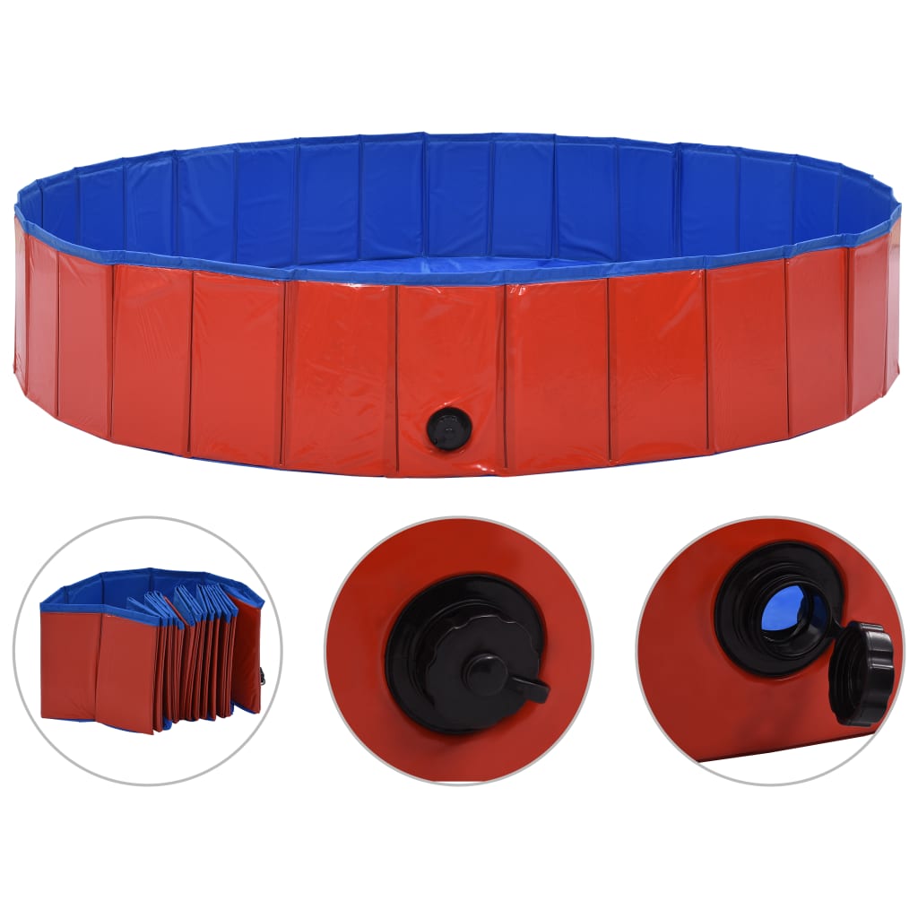vidaXL Сгъваем басейн за кучета, червен, 160x30 см, PVC