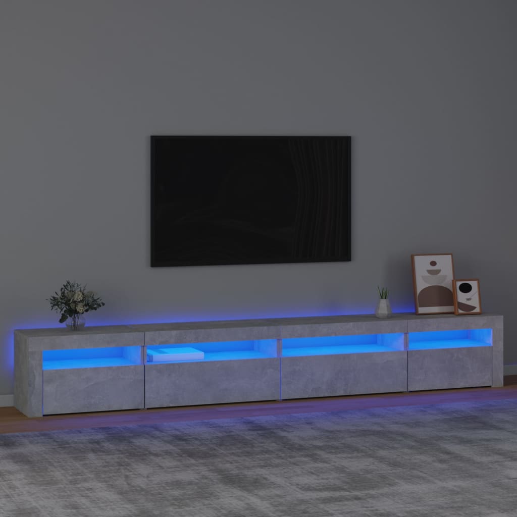 vidaXL ТВ шкаф с LED осветление, бетонно сив, 270x35x40 см