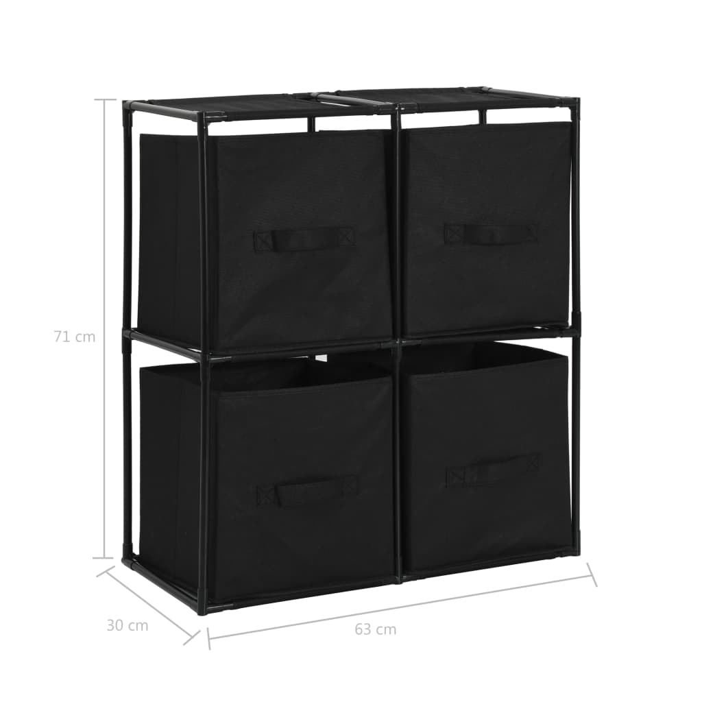 vidaXL Шкаф за съхранение 4 кошници от плат черен 63x30x71 см стомана