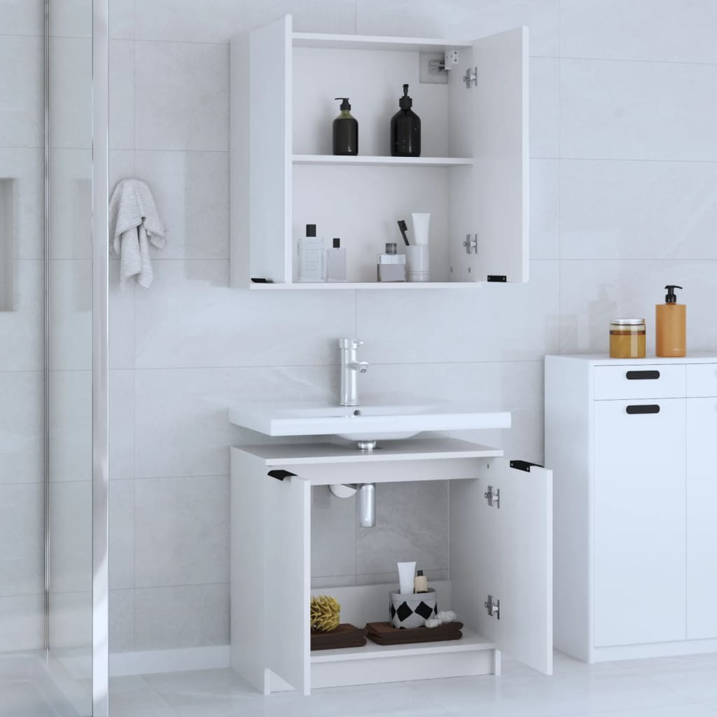vidaXL Комплект мебели за баня от 2 части, бял, инженерно дърво