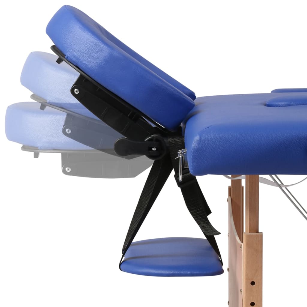 vidaXL Синя сгъваема масажна кушетка 2 зони с дървена рамка