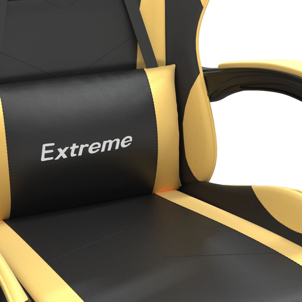 vidaXL Въртящ гейминг стол опора за крака черно-златен изкуствена кожа