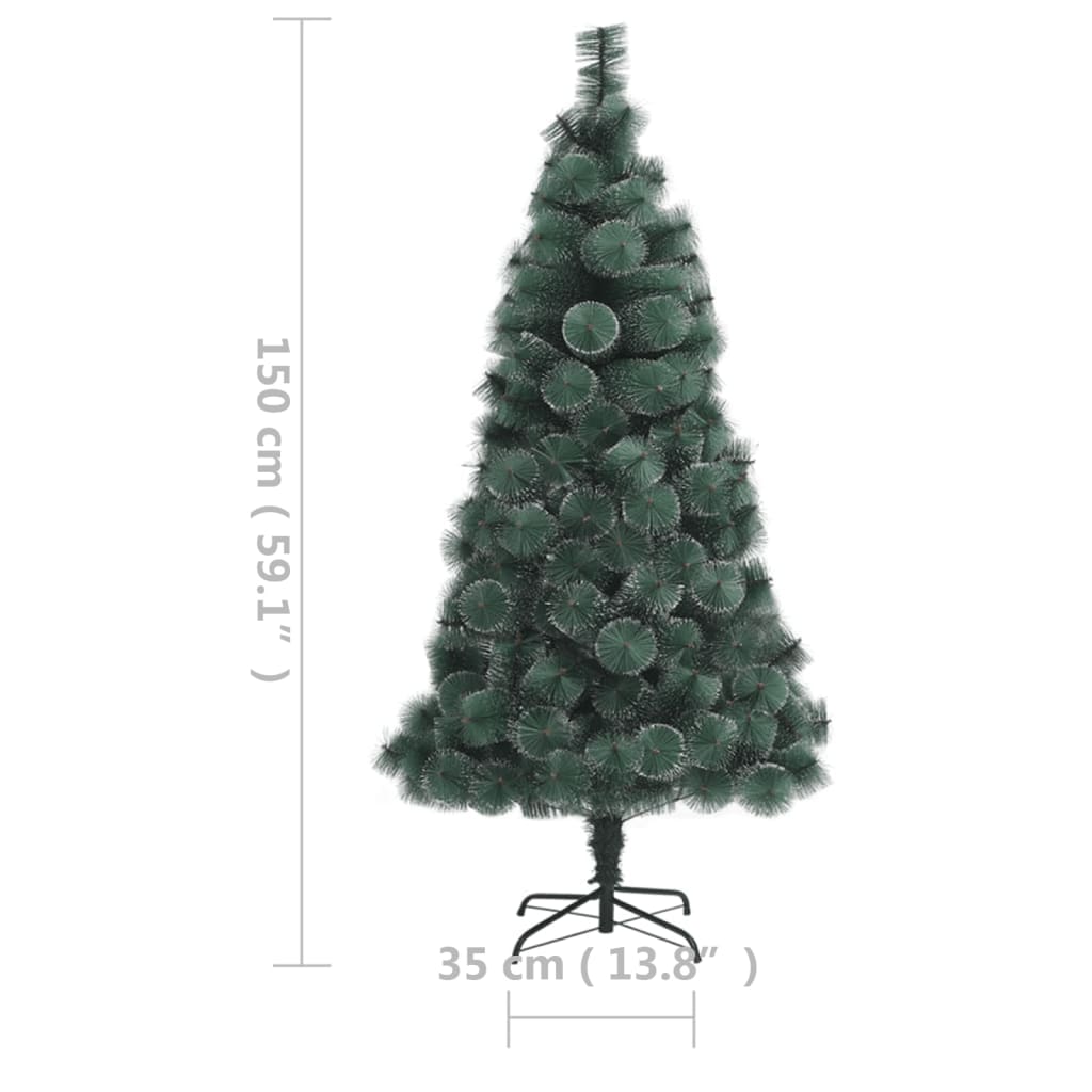 vidaXL Изкуствена осветена коледна елха със стойка зелена 150 см PET