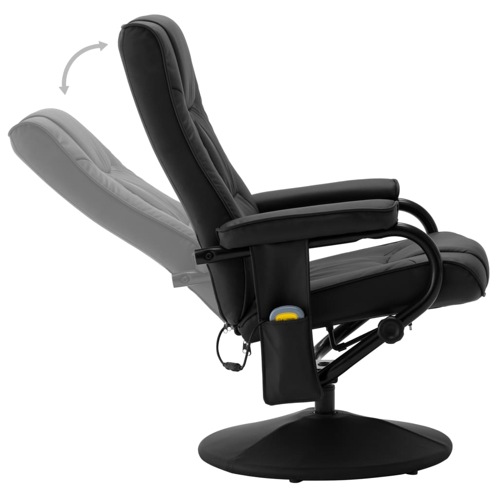 vidaXL Масажен стол с табуретка за крака, черен, изкуствена кожа