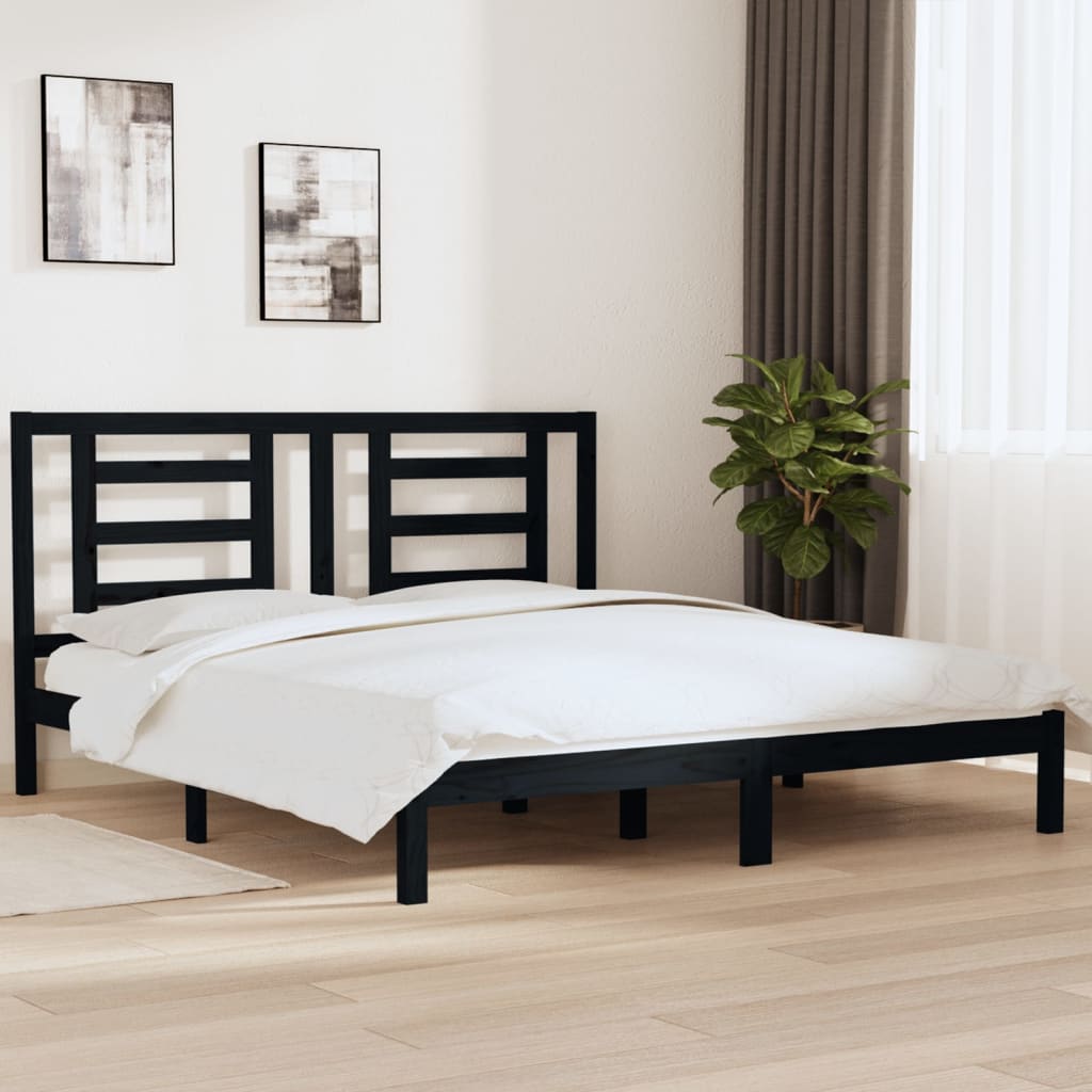 vidaXL Рамка за легло, черна, дърво масив, 180x200 cм, Super King