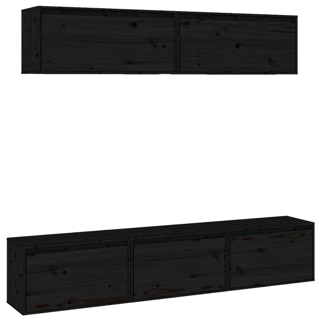 vidaXL ТВ шкафове, 5 бр, черни, бор масив