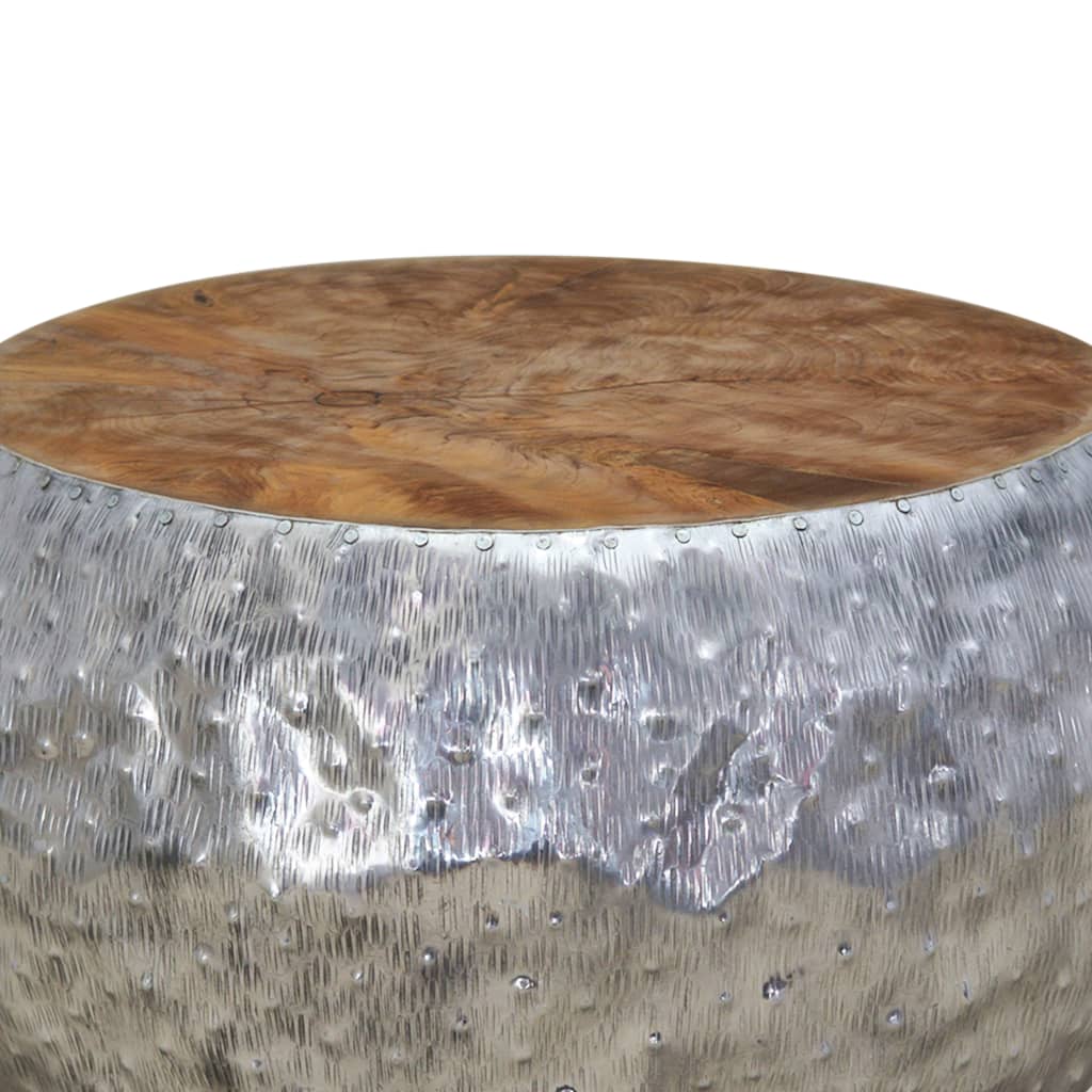 vidaXL Маса за кафе, алуминий, тиково дърво, 60х60х30 см
