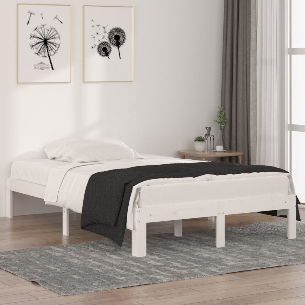 vidaXL Рамка за легло, бяла, дърво масив, 120x190 см, Small Double