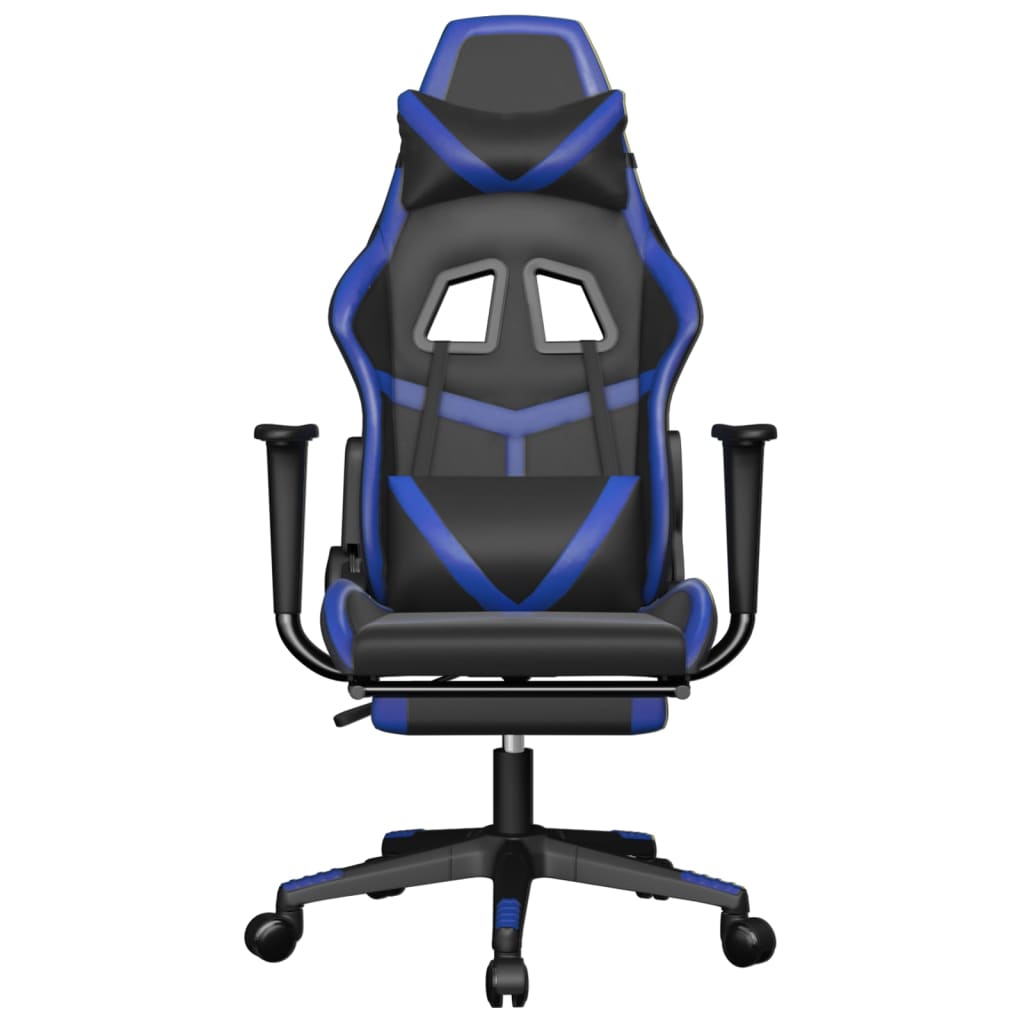 vidaXL Масажен гейминг стол с опора за крака черно-син изкуствена кожа