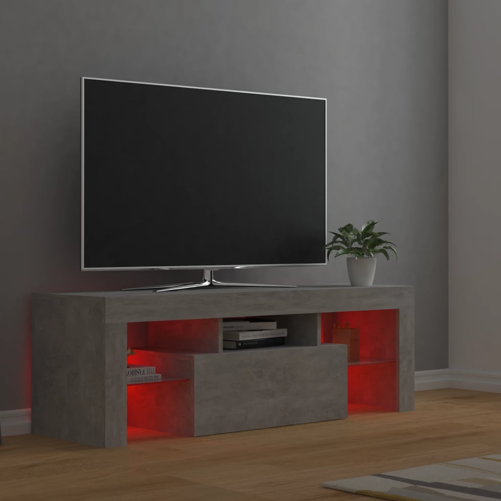 vidaXL ТВ шкаф с LED осветление, бетонно сив, 120x35x40 см