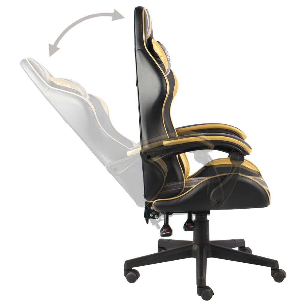 vidaXL Геймърски стол, черно и златисто, изкуствена кожа