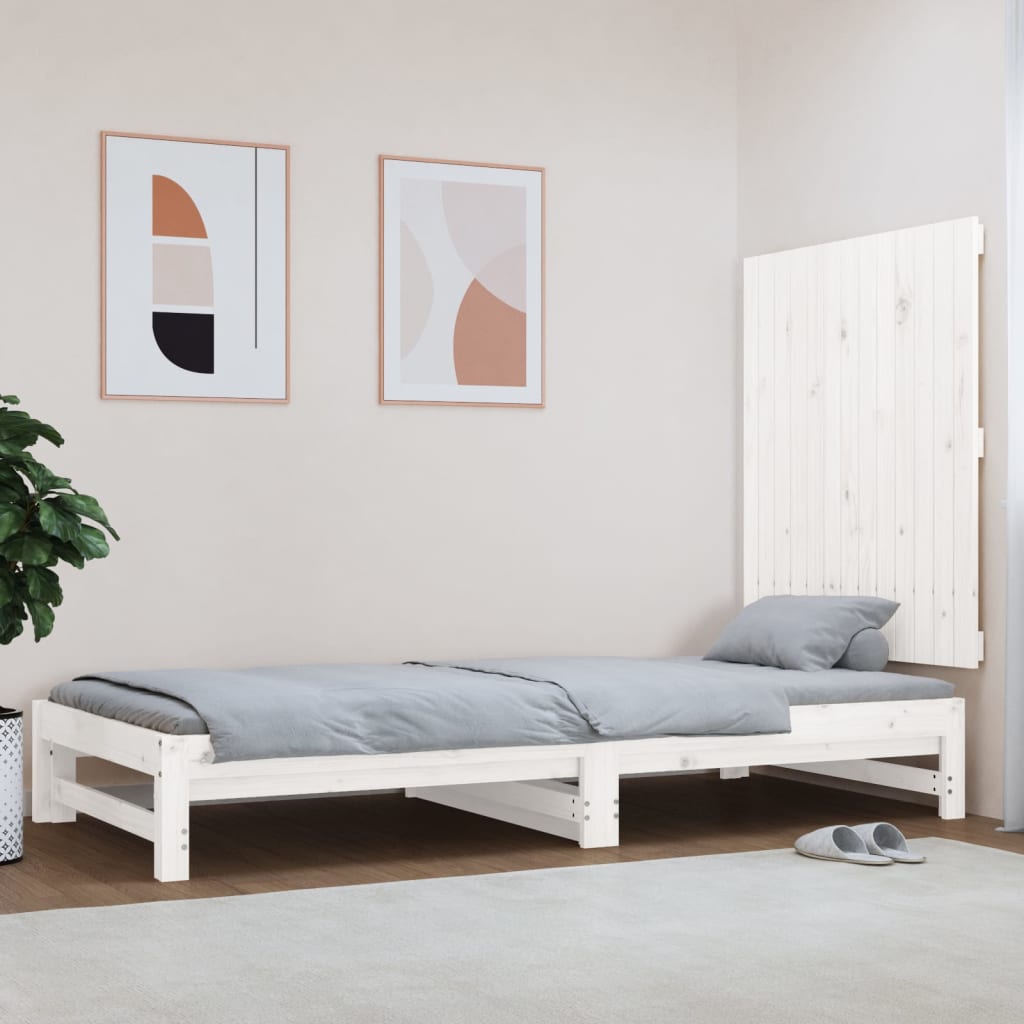 vidaXL Стенна табла за спалня, бяла, 82,5x3x90 см, борово дърво масив