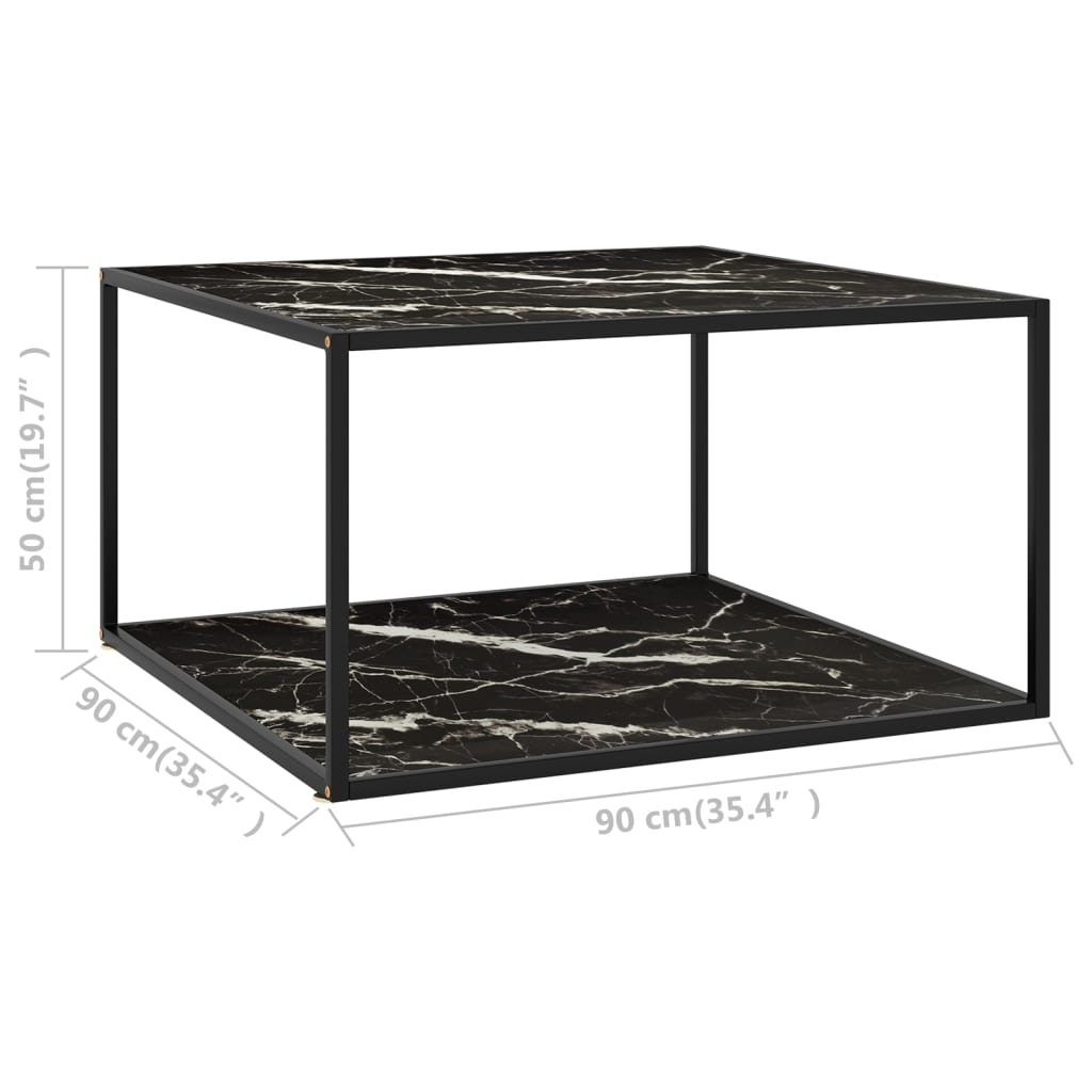 vidaXL Кафе маса, черна, с черно мраморно стъкло, 90x90x50 см