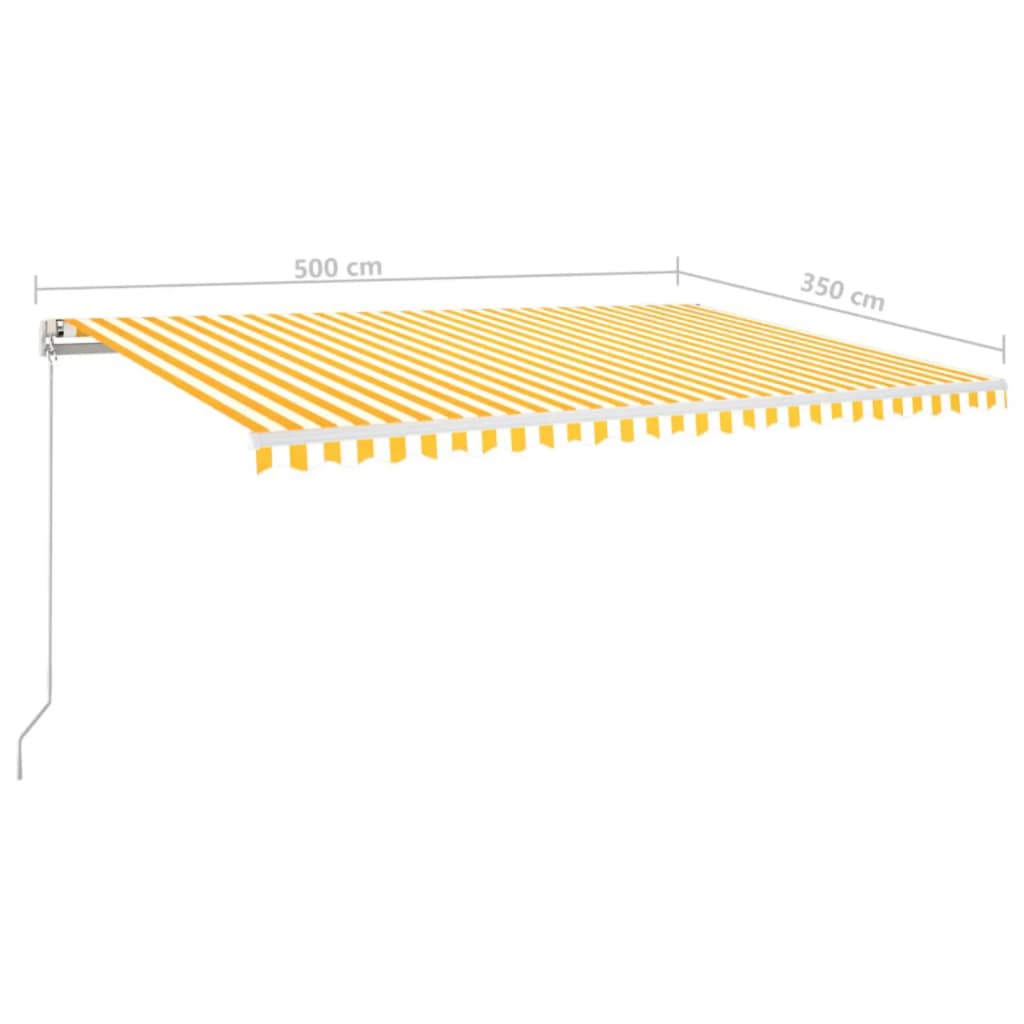 vidaXL Ръчно прибиращ се сенник, 500x350 см, жълто и бяло