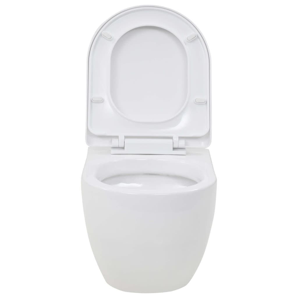 vidaXL Окачена тоалетна чиния, със скрито високо казанче, керамична