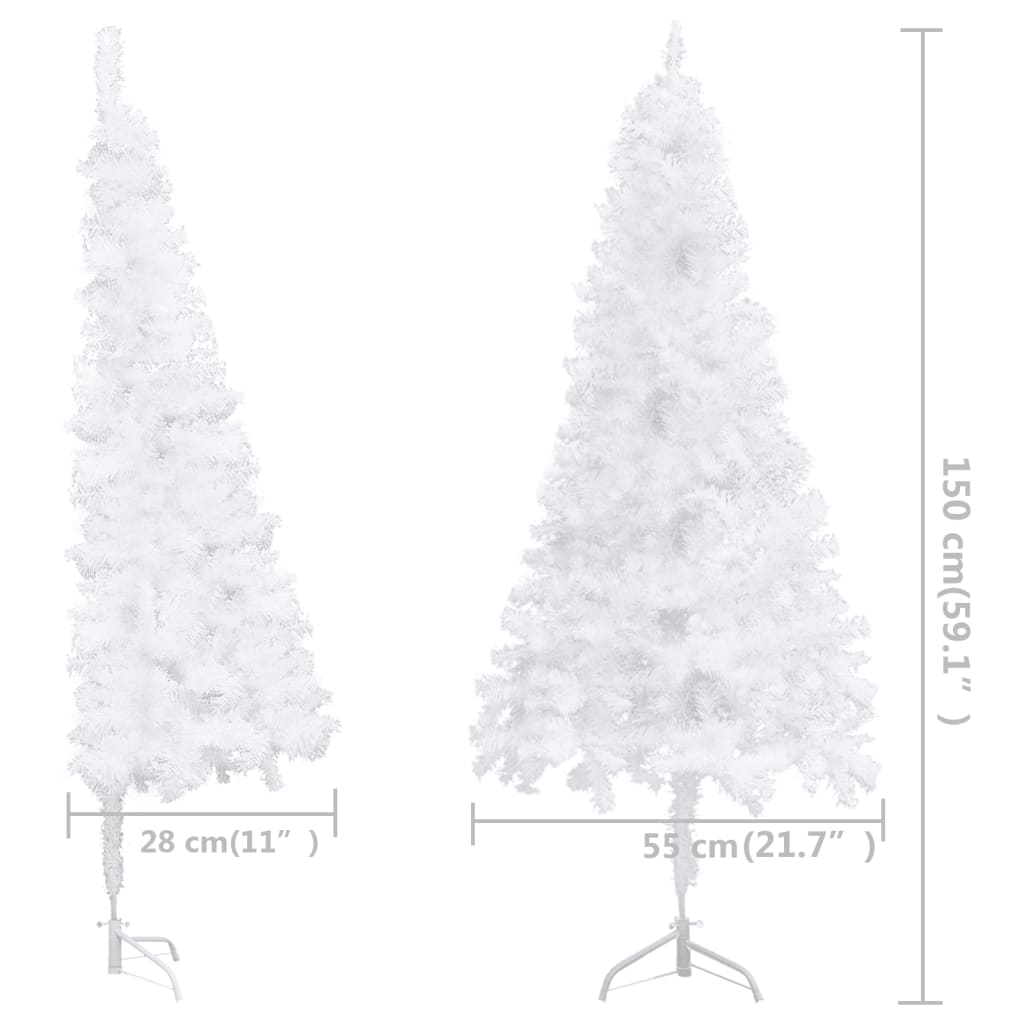 vidaXL Ъглова изкуствена коледна елха, бяла, 150 см, PVC