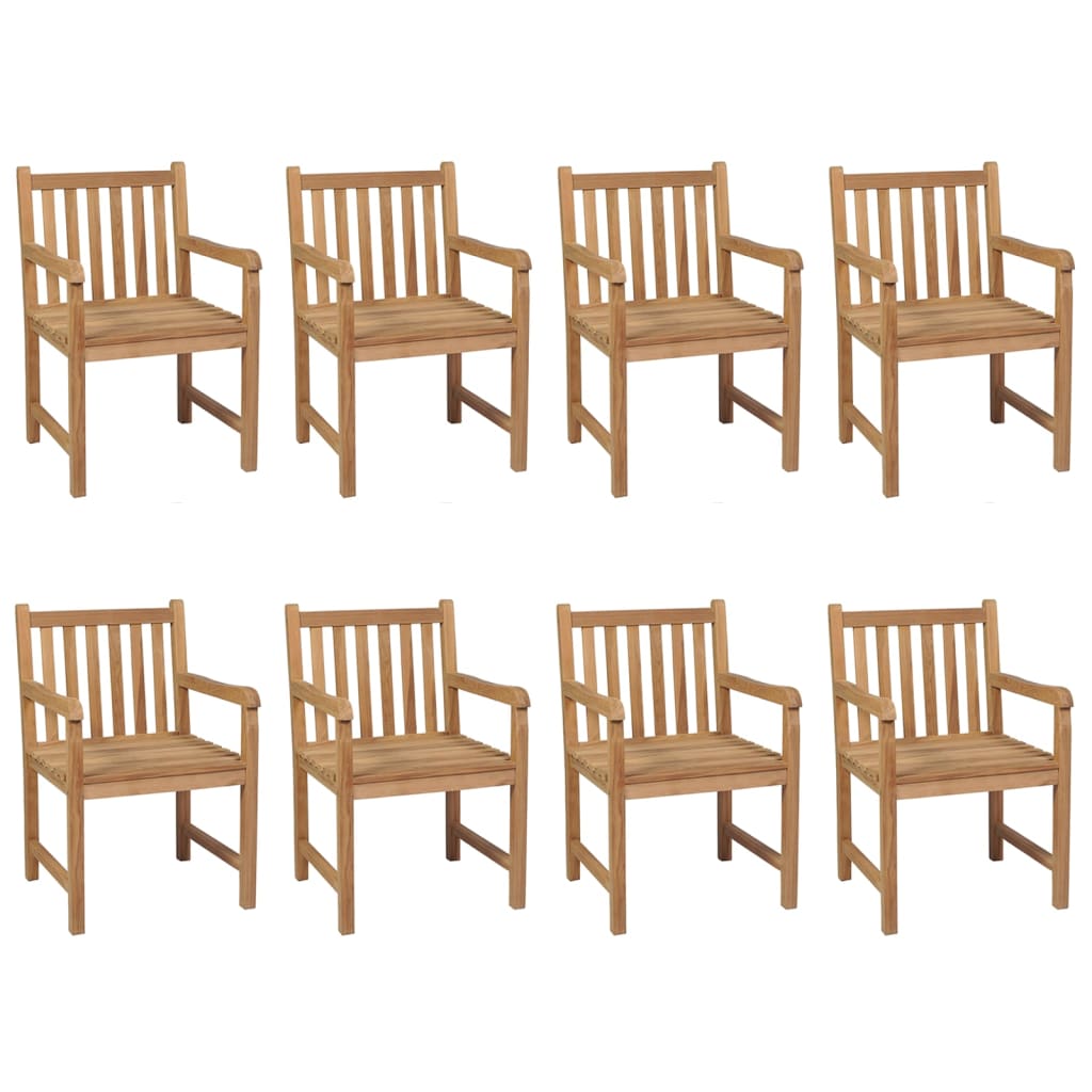 vidaXL Градинки столове, 8 бр, сиви възглавници, тиково дърво масив