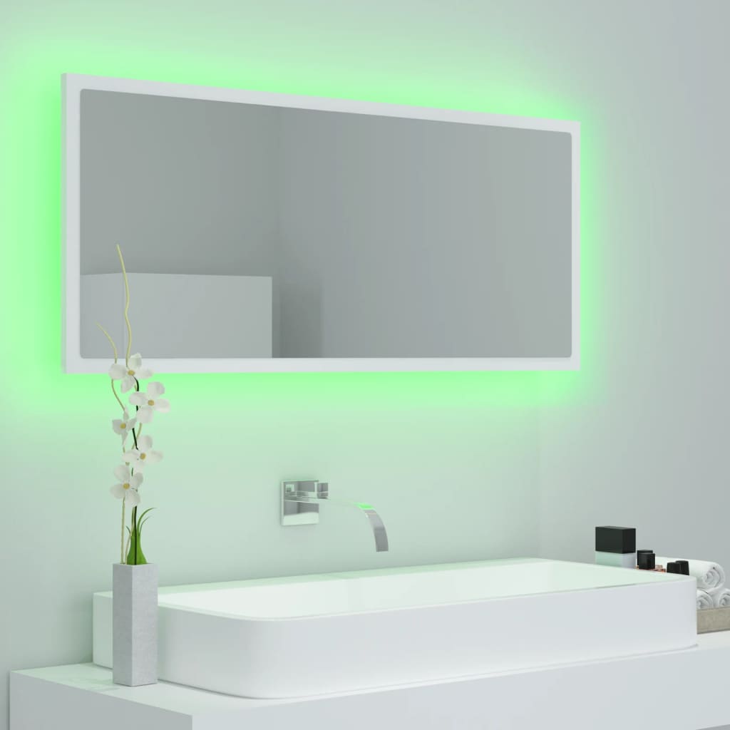 vidaXL LED огледало за баня, бяло, 100x8,5x37 см, акрил