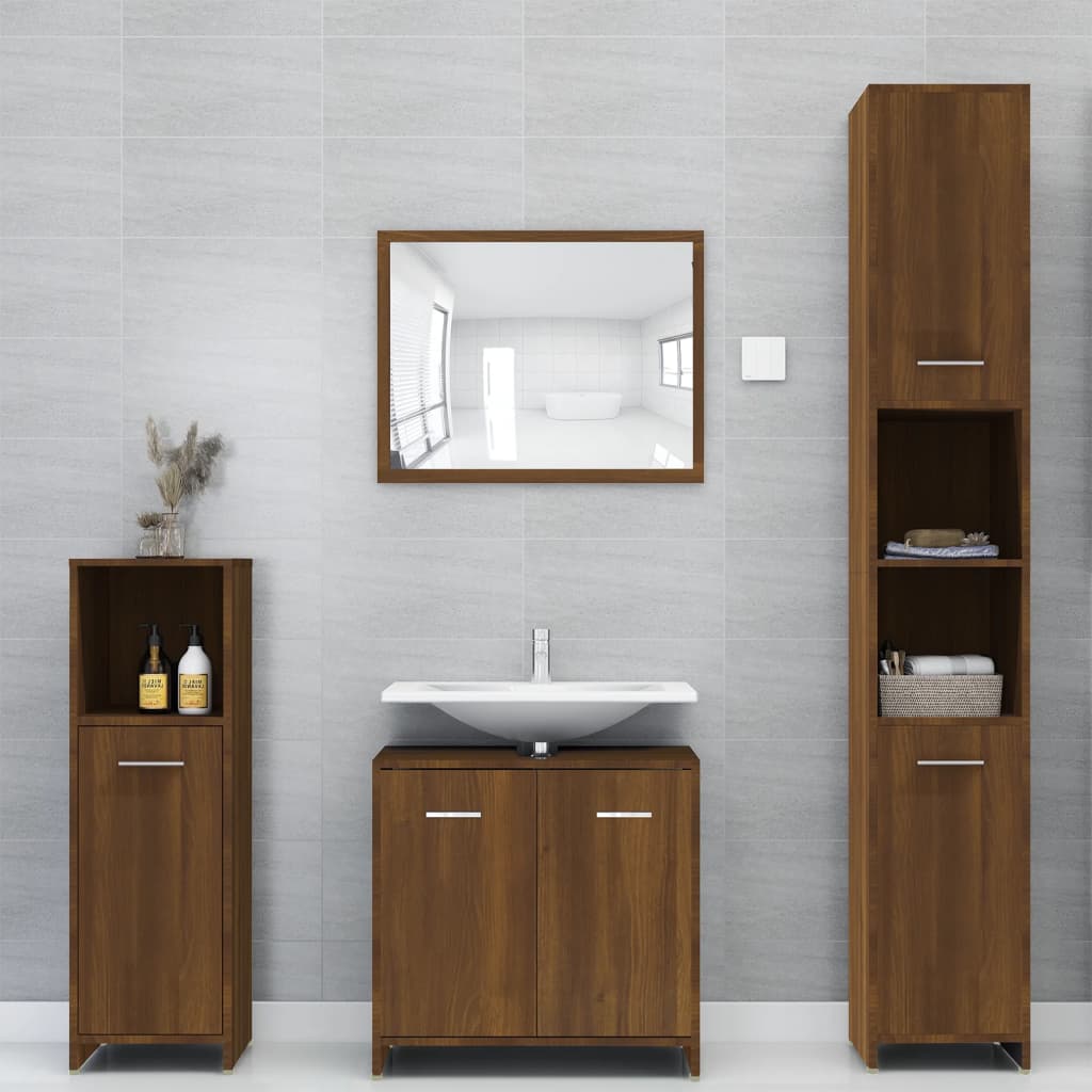 vidaXL Шкаф за баня, кафяв дъб, 30x30x95 см, инженерно дърво