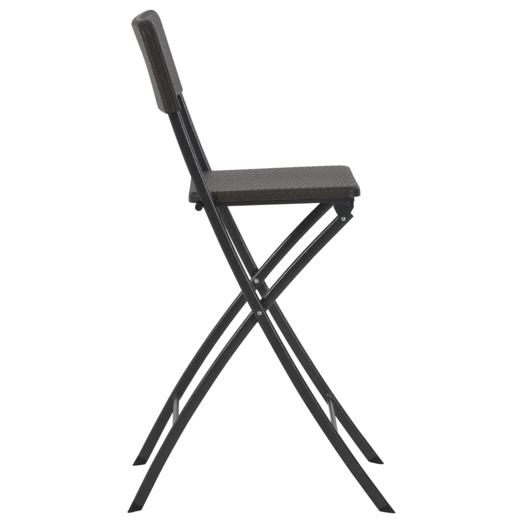 vidaXL Сгъваеми бар столове, 2 бр, HDPE и стомана, кафяви, ратанов вид