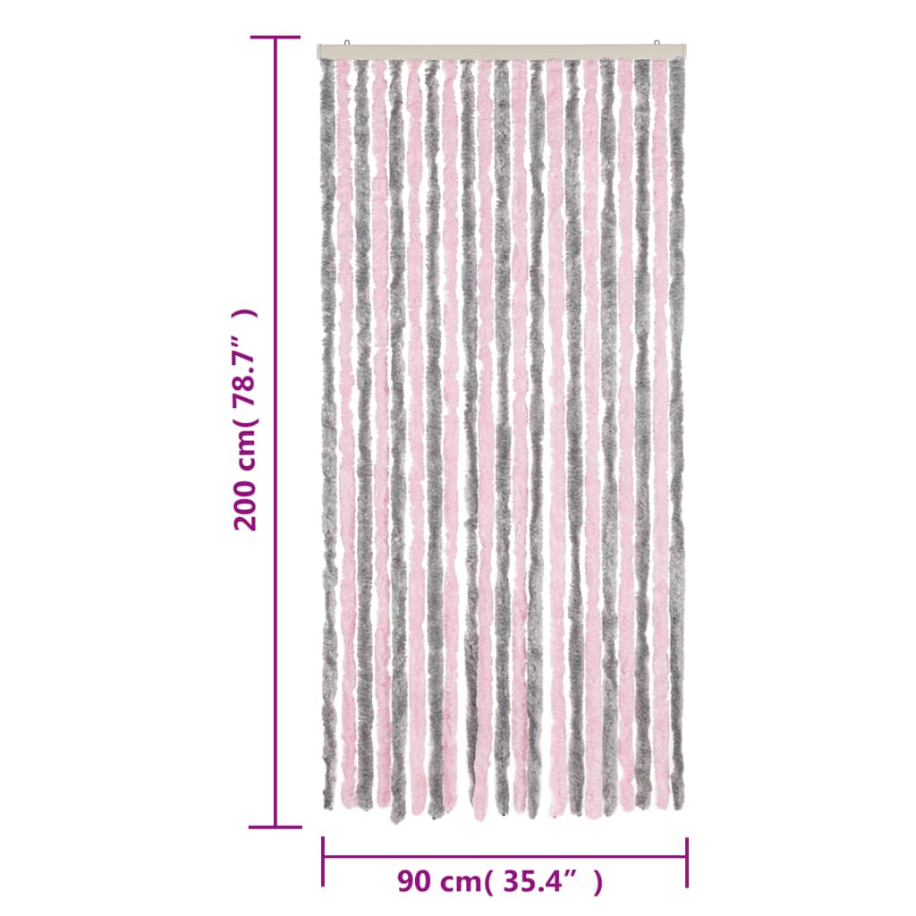 vidaXL Ресни за врата против мухи, сиво и розово, 90x200 см, шенил