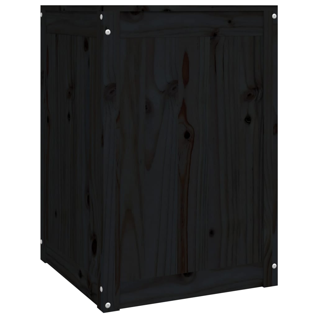 vidaXL Кутия за пране, черна, 44x44x66 см, борово дърво масив