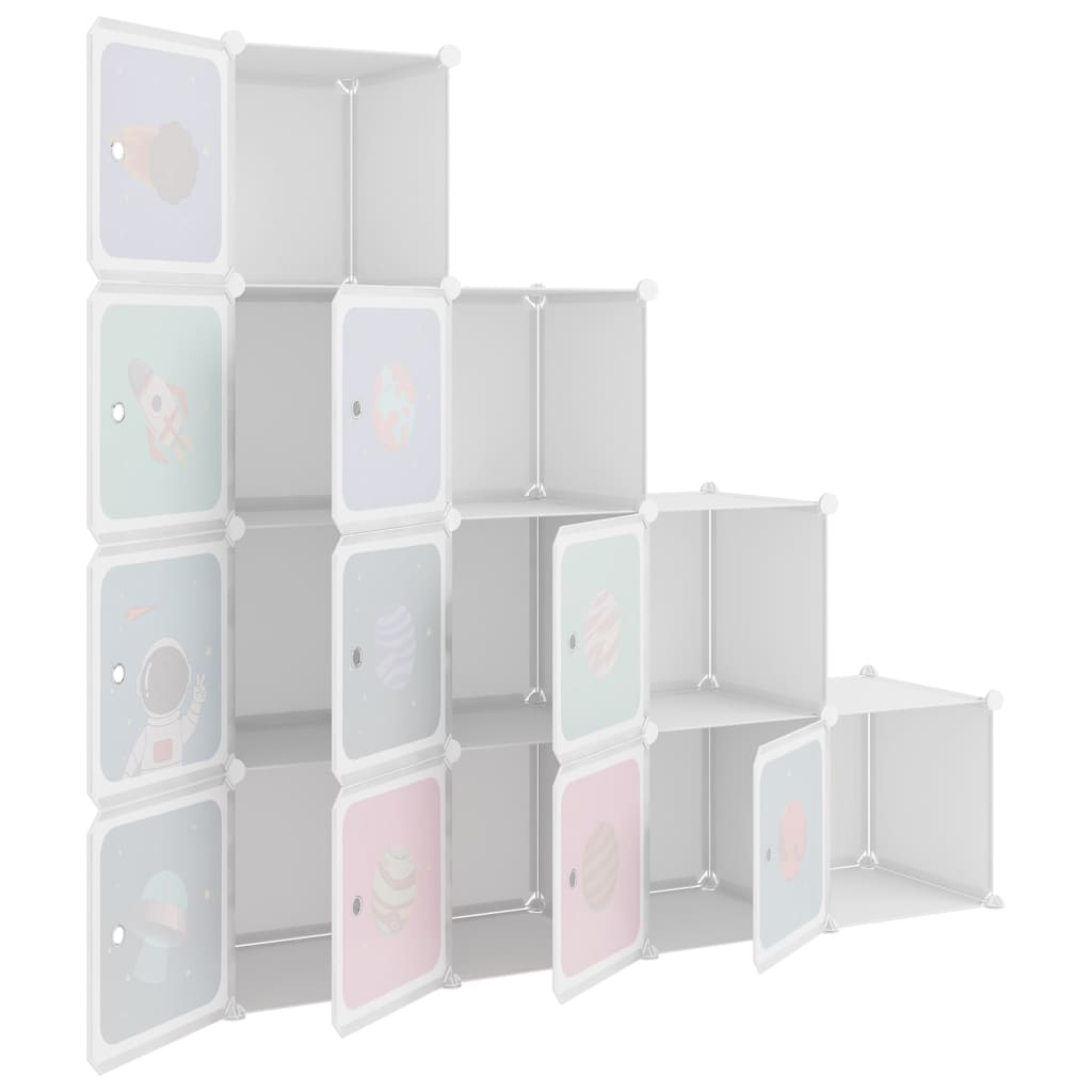 vidaXL Детски кубичен шкаф за съхранение с 10 куба, бял, PP
