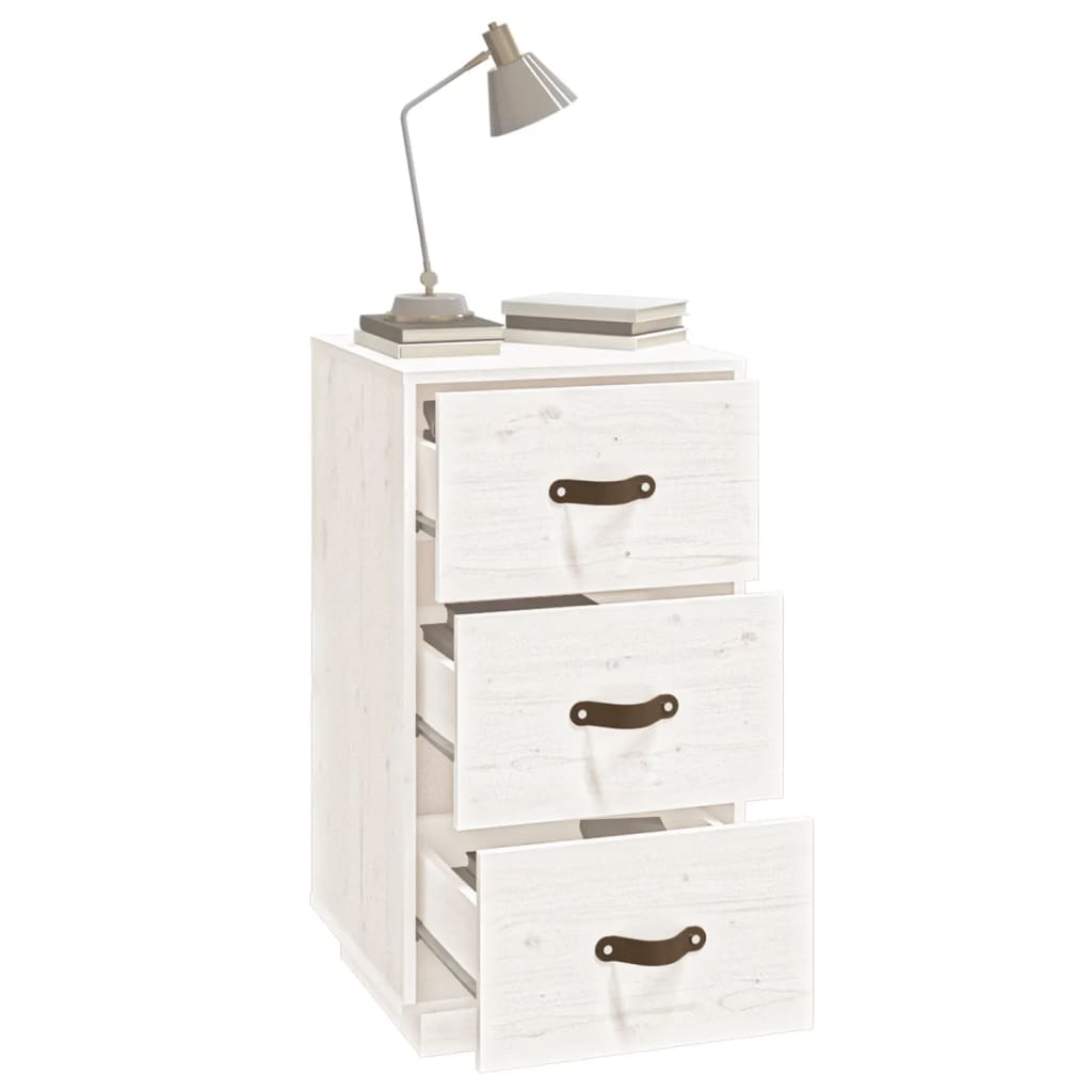 vidaXL Нощно шкафче, бяло, 40x40x75 см, борово дърво масив