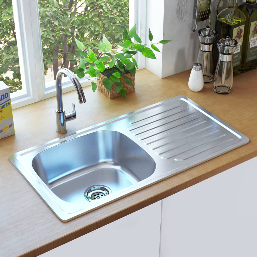 vidaXL Кухненска мивка с цедка и сифон, неръждаема стомана