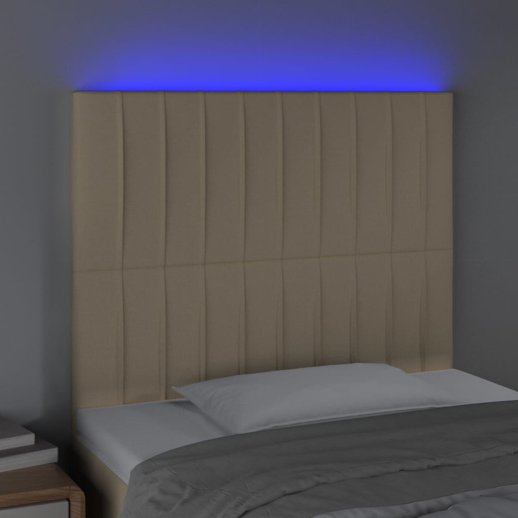 vidaXL LED горна табла за легло, кремава, 100x5x118/128 см, плат