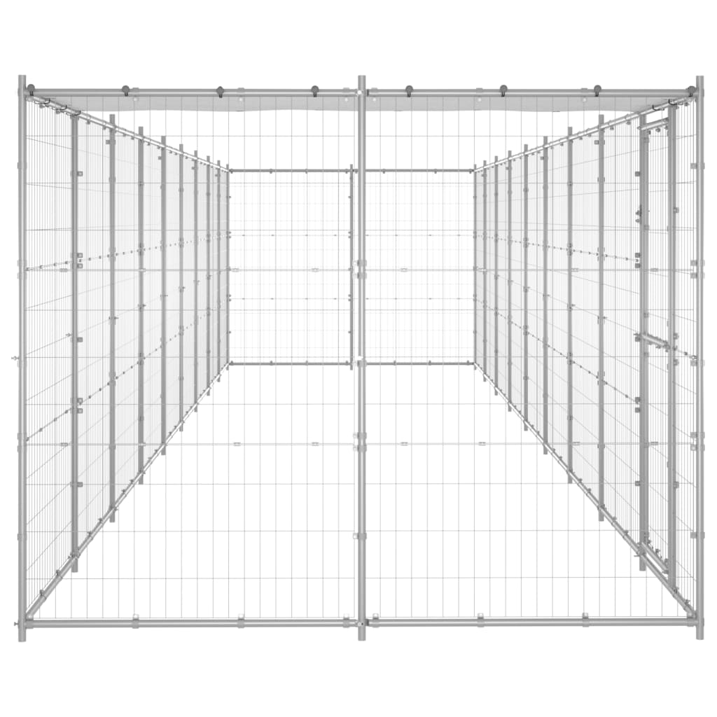 vidaXL Външна клетка за куче с покрив, поцинкована стомана, 21,78 м²