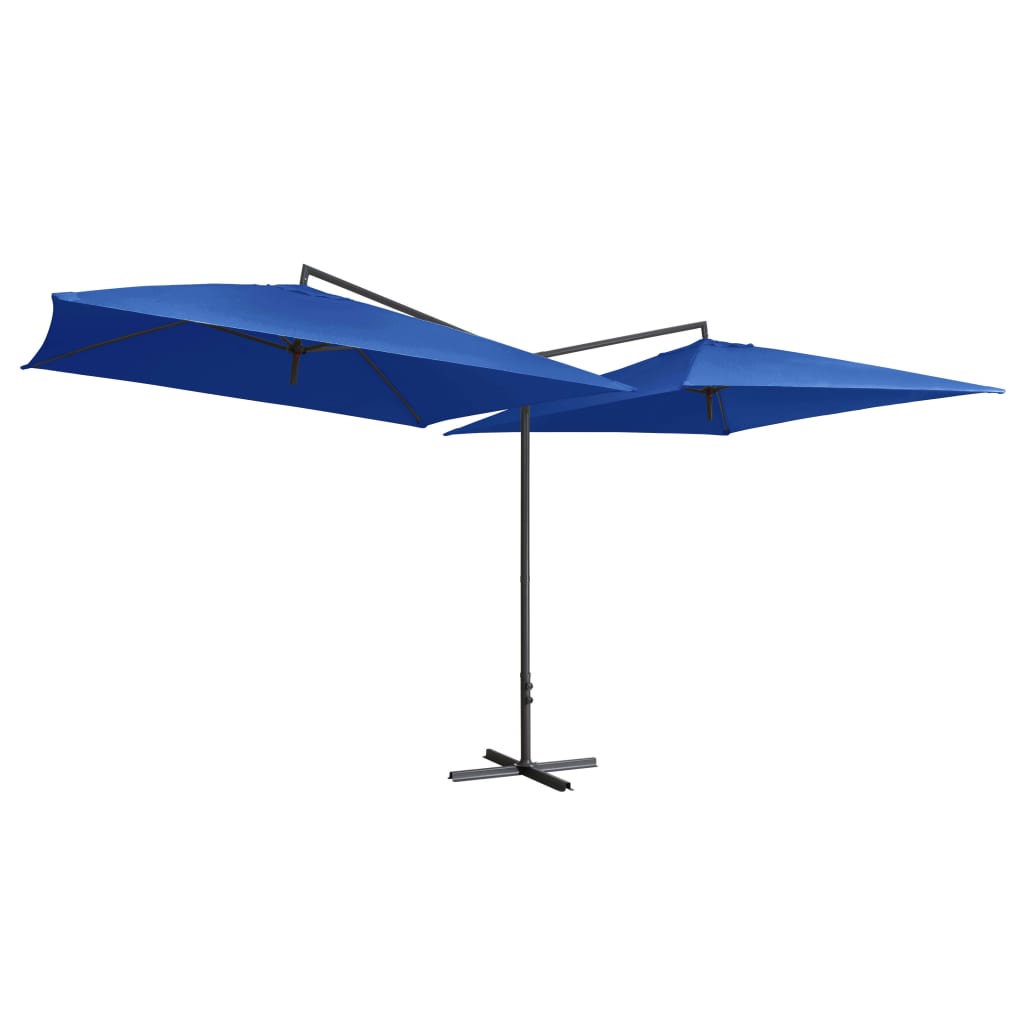 vidaXL Двоен чадър със стоманен прът, 250x250 см, лазурносин