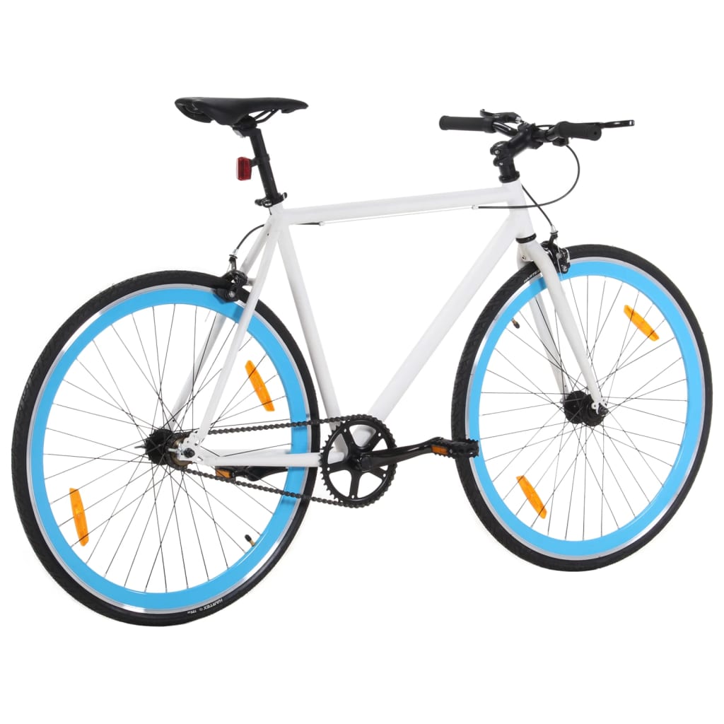 vidaXL Велосипед с фиксирана предавка, бяло и синьо, 700c, 59 см