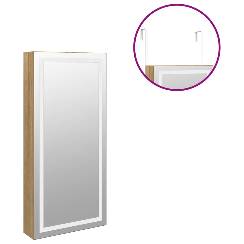 vidaXL Огледален шкаф за бижута с LED осветление, стенен монтаж