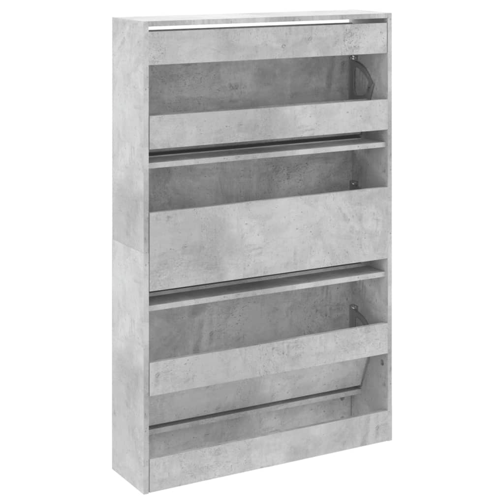 vidaXL Шкаф за обувки, бетонно сив, 80x21x125,5 см, инженерно дърво