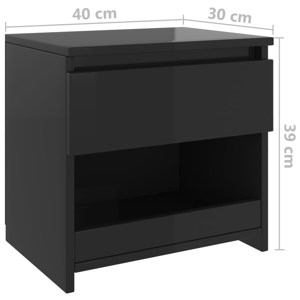 vidaXL Нощно шкафче, черен гланц, 40x30x39 см, ПДЧ