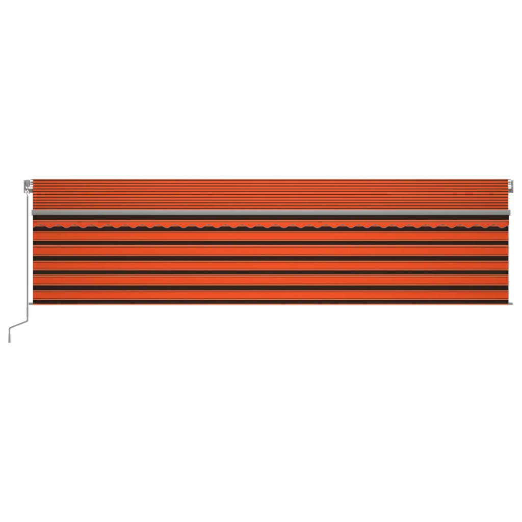 vidaXL Ръчно прибиращ се сенник с щора и LED, 6x3 м, оранжево и кафяво